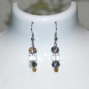 Round and square crystal dangle earrings with colorful bicone detail ED-10-026